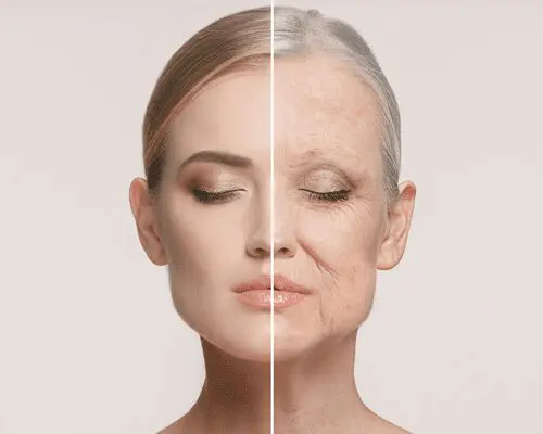A woman with a very old face and a very young face