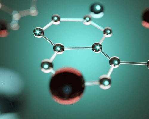 A molecule of substance with a red ball in the center.